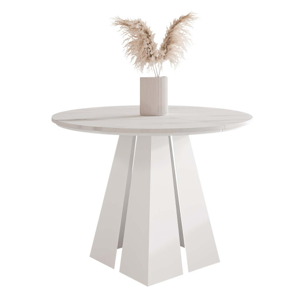 Stół rozkładany okrągły FORTE 100/176 cm - marmur bianco/białe nogi 712544