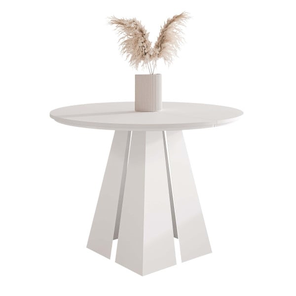 Stół rozkładany okrągły FORTE 120/196 cm - biel arktyczna/białe nogi 712469