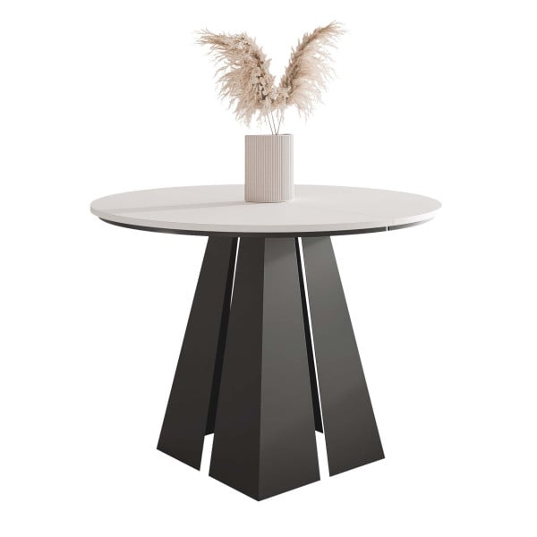 Stół rozkładany okrągły FORTE 120/196 cm - biel arktyczna/czarne nogi 712434