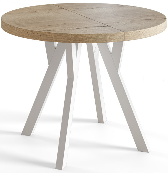 Stół rozkładany okrągły Ovo 120/220x77 dąb halifax/biały 963205