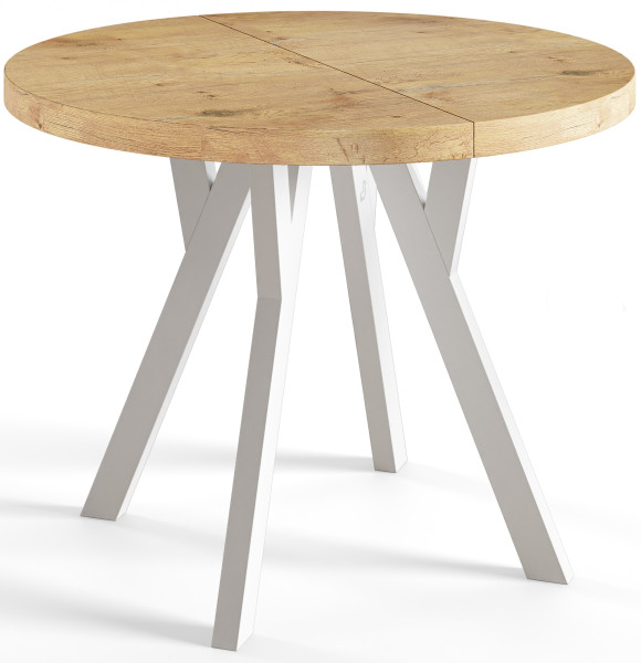 Stół rozkładany okrągły Ovo 120/220x77 dąb lancelot/biały 963299