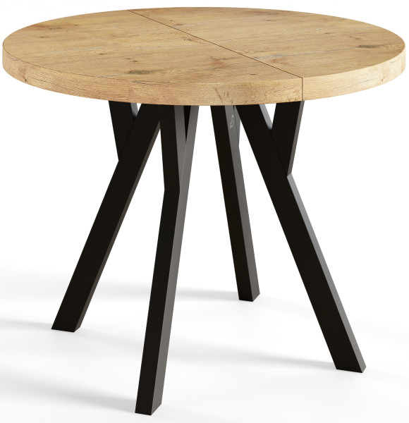 Stół rozkładany okrągły Ovo 120/220x77 dąb lancelot/czarny 963248
