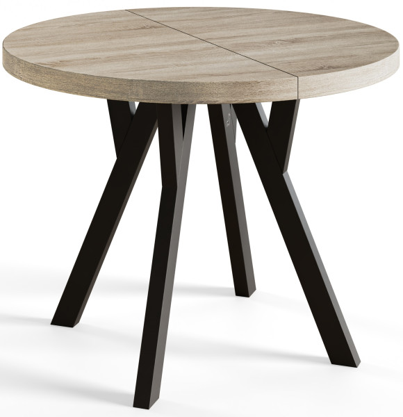 Stół rozkładany okrągły Ovo 120/220x77 dąb sonoma/czarny 963294