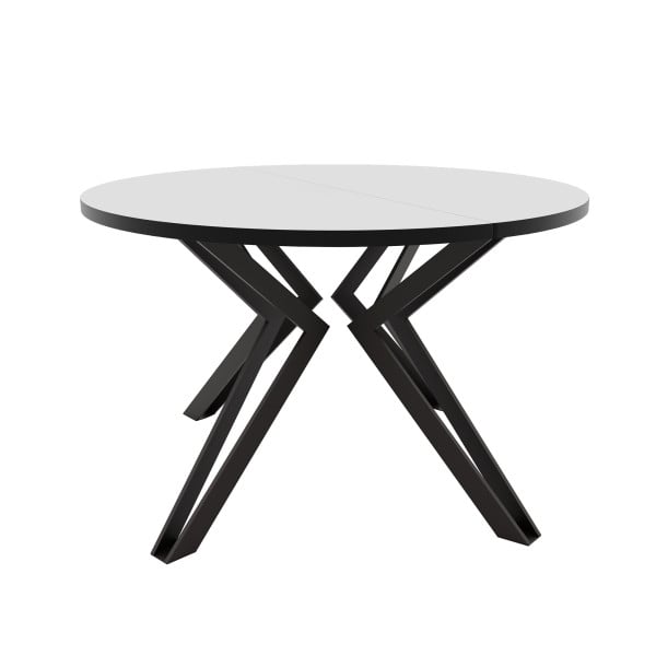 Stół rozkładany okrągły RAMIRO 120/196 cm - biel arktyczna/czarne nogi 712789
