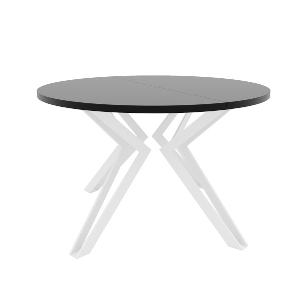 Stół rozkładany okrągły RAMIRO 120/196 cm - czarny molet/białe nogi 712775