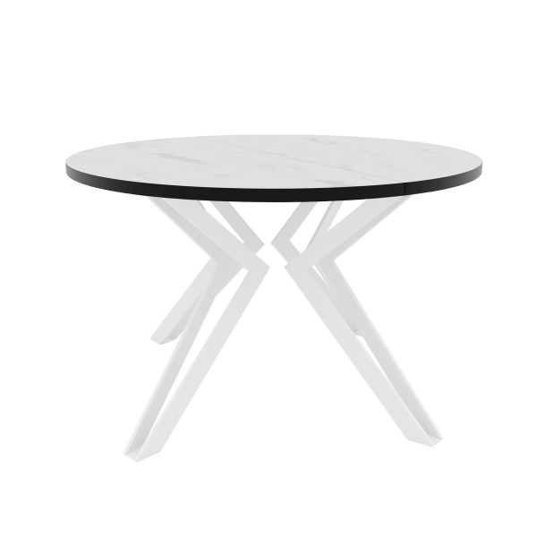 Stół rozkładany okrągły RAMIRO 120/196 cm - marmur bianco/białe nogi 712511