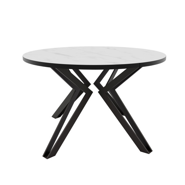 Stół rozkładany okrągły RAMIRO 120/196 cm - marmur bianco/czarne nogi 712745