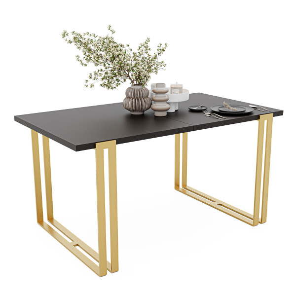 Stół rozkładany prostokątny HOLTE 120/220 cm - czarny molet/złote nogi 712583