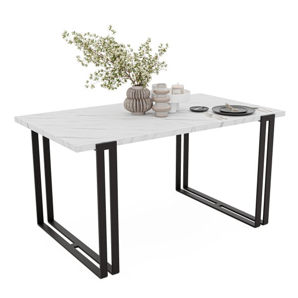 Stół rozkładany prostokątny HOLTE 120/220 cm - marmur bianco/czarne nogi 712632