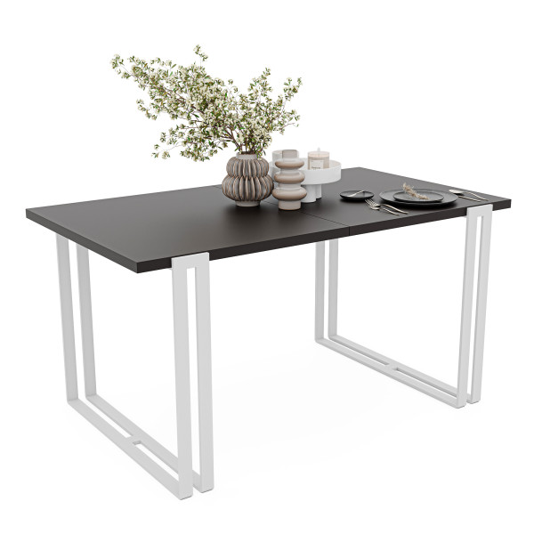 Stół rozkładany prostokątny HOLTE 140/240 cm - czarny molet/białe nogi 712650