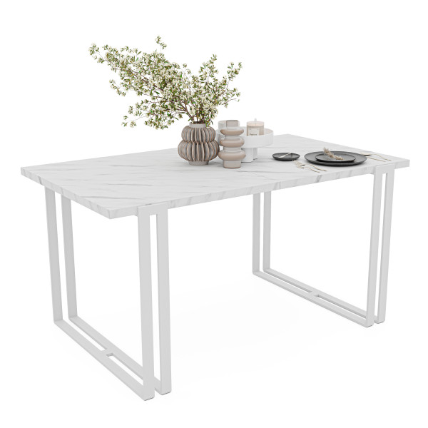 Stół rozkładany prostokątny HOLTE 140/240 cm - marmur bianco/białe nogi 712636