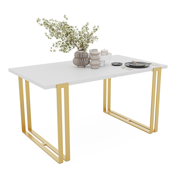 Stół rozkładany prostokątny HOLTE 160/260 cm - biel arktyczna/złote nogi 712460