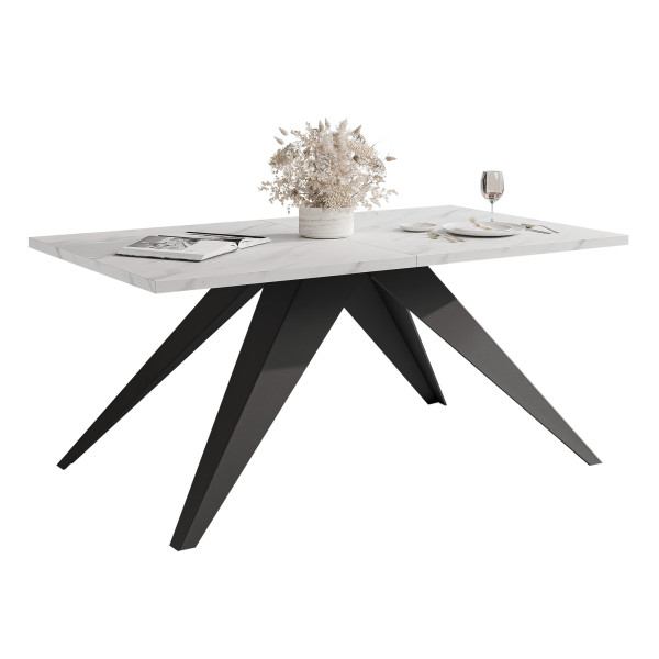 Stół rozkładany XANDRO 160/260 cm - marmur bianco/czarne nogi 712748