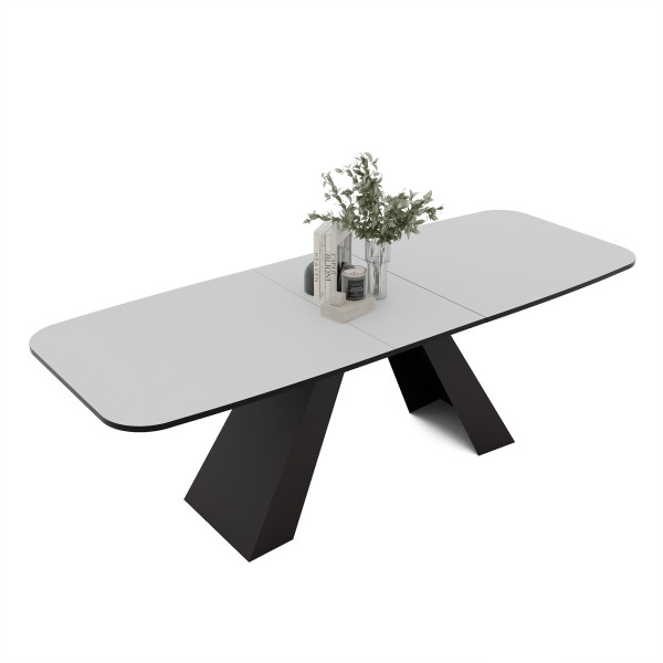Stół rozkładany ZENITH 160/198 cm - biel arktyczna/czarne nogi 712487