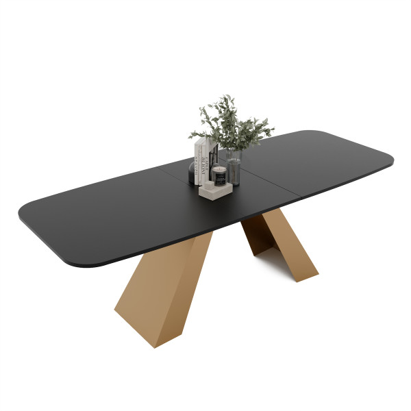 Stół rozkładany ZENITH 160/198 cm - czarny molet/złote nogi 712760