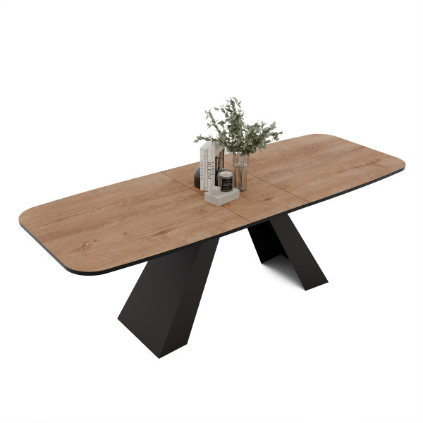 Stół rozkładany ZENITH 160/198 cm - dąb lefkas/czarne nogi 712566