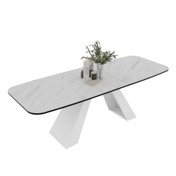 Stół rozkładany ZENITH 160/198 cm - marmur bianco/białe nogi 712552