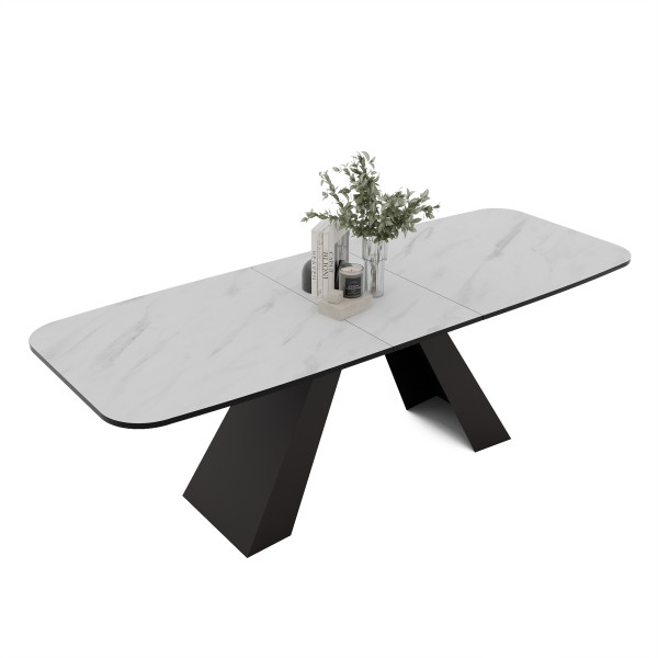 Stół rozkładany ZENITH 180/218 cm - marmur bianco/czarne nogi 712610