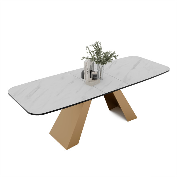 Stół rozkładany ZENITH 180/218 cm - marmur bianco/złote nogi 712603