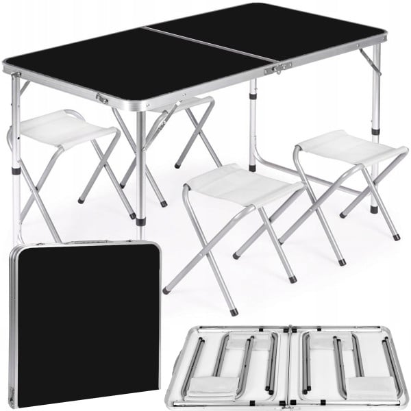 Stół składany 120x60cm Heckermann Czarny + 4x Taboret 941239