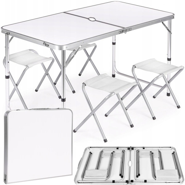 Stół składany z otworem 120x60cm Heckermann Biały + 4x Taboret 941238