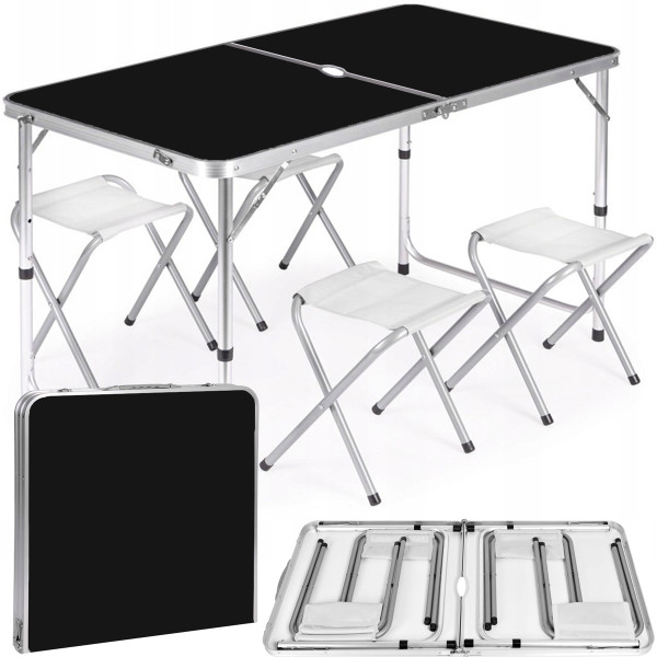 Stół składany z otworem 120x60cm Heckermann Czarny + 4x Taboret 941240