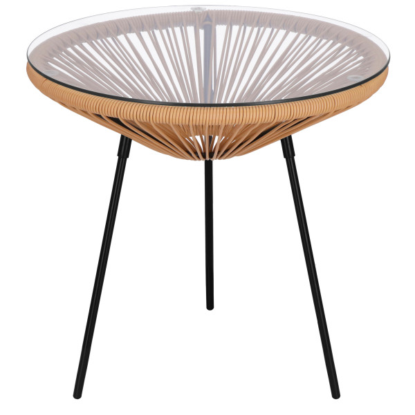 Stół tarasowy, stolik kawowy, rattanowy blat szkło hartowane 50 cm okrągły 508249