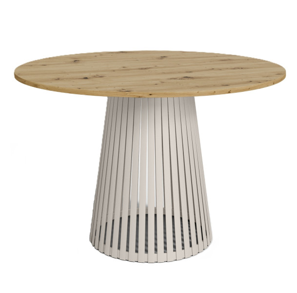 Stół VIV okrągły z lamelami, blat 90 cm dąb artisan - podstawa kaszmir 736683