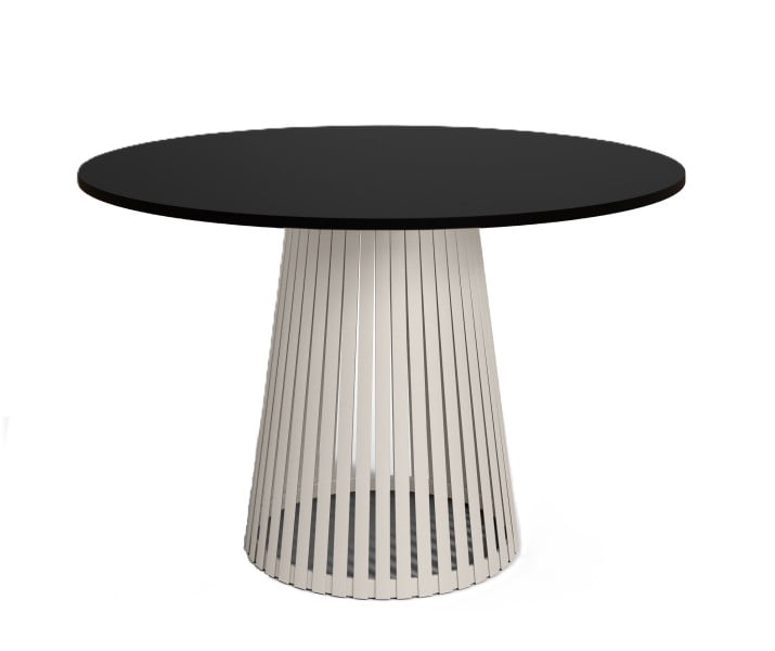 Stół VIV okrągły z lamelami do salonu, blat 110 cm czarny -podstawa kaszmir 736685