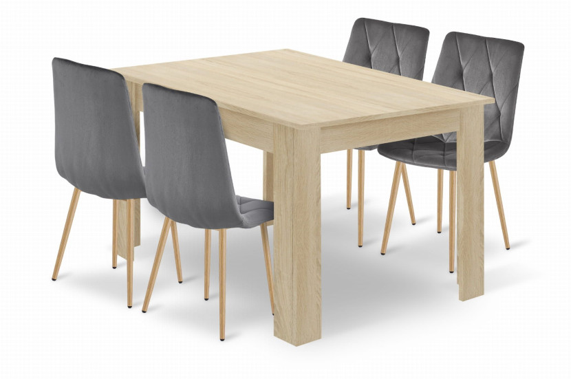 Stół z krzesłami: prostokątny 120x80 cm dąb sonoma + 4 szare krzesła 865899