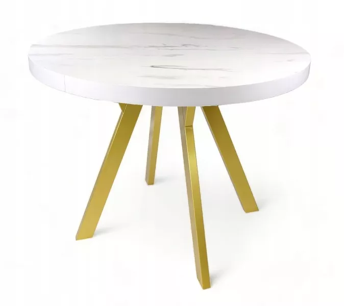 Stół Złoty Metal + MARMUR BIAŁY okrągły Ø110 rozkładany do 210 cm Marble 566181