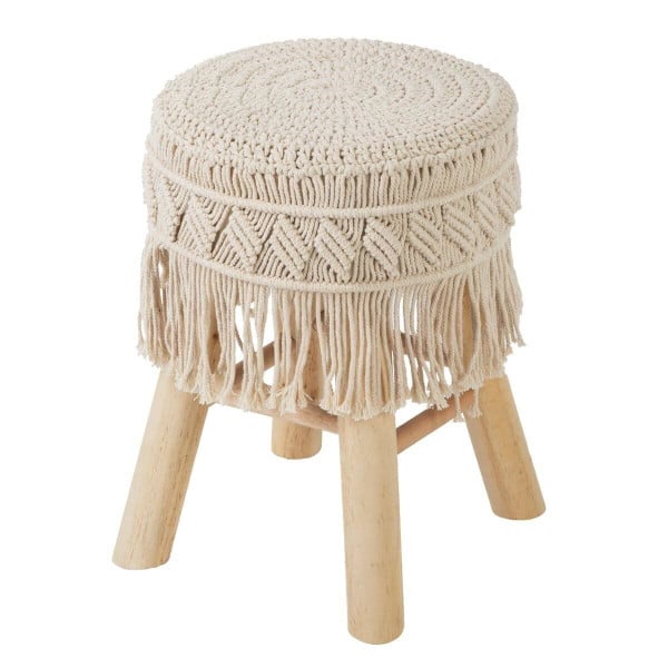 Stołek boho z siedziskiem pokrytym makramą, wys.42 cm 99886
