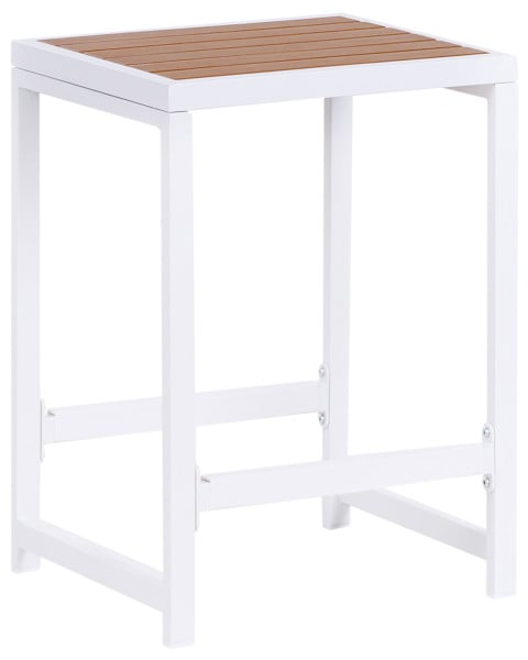 Stołek ogrodowy stalowy biała drewniane siedzisko 712059