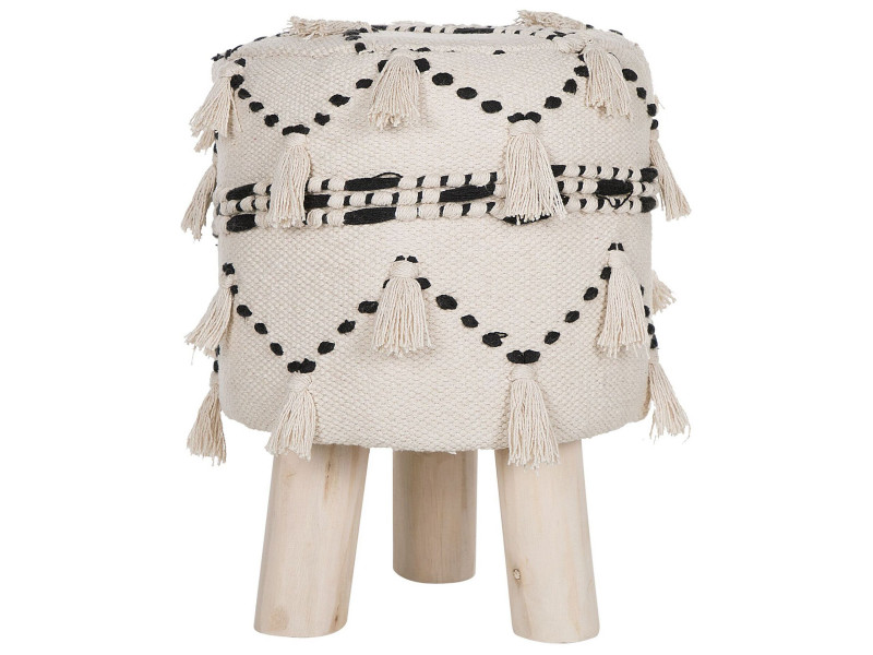 Stołek taboret boho z frędzlami beżowy 60424
