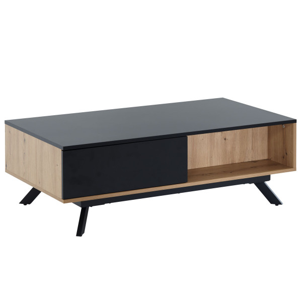 Stolik Kawowy 110 cm MDF Dekor Dąb Czarny Stół do Salonu z Szufladami 133718