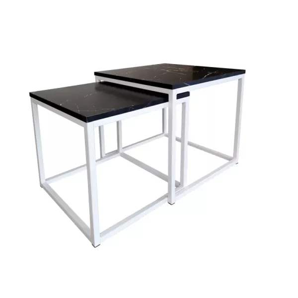 Stolik kawowy 2w1 CUBE marmur czarny/biały 147017