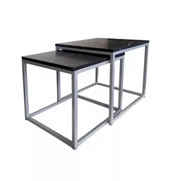 Stolik kawowy 2w1 CUBE marmur czarny/srebrny 147015