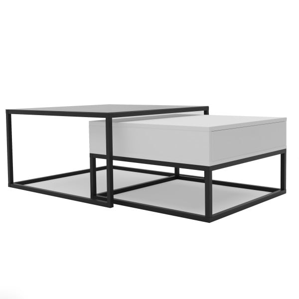 Stolik kawowy 2w1 ELEGANT z szufladą szklany biały 567066