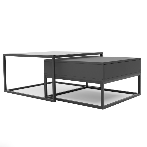 Stolik kawowy 2w1 ELEGANT z szufladą szklany czarny 567062