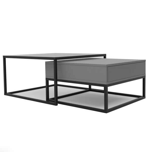 Stolik kawowy 2w1 ELEGANT z szufladą szklany szary 567060