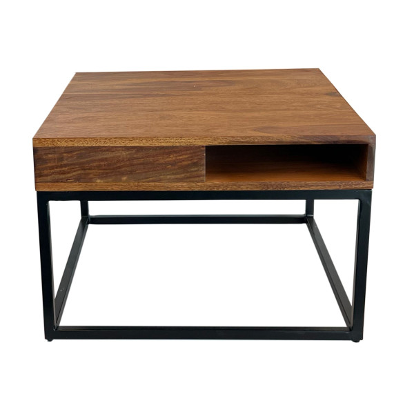 Stolik Kawowy 60 cm Drewno Sheesham Metal Stolik Prostokątny z Półką 756039
