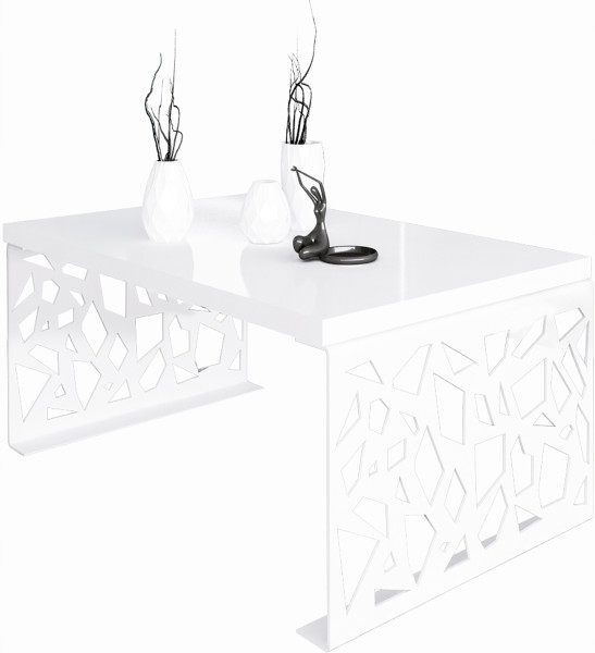 Stolik kawowy Abstrakcja Ława Nowoczesna Loft Metal Biały+Biały Połysk 913646