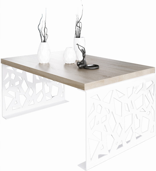 Stolik kawowy Abstrakcja Ława Nowoczesna Loft Metal Biały+Dąb Sonoma 913662