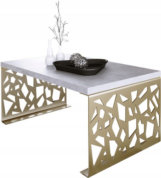 Stolik kawowy Abstrakcja Ława Nowoczesna Loft Metal Złoty+Beton Jasny 913619