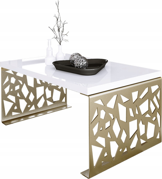 Stolik kawowy Abstrakcja Ława Nowoczesna Loft Metal Złoty+Biały Połysk 913565