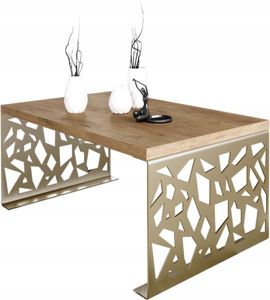 Stolik kawowy Abstrakcja Ława Nowoczesna Loft Metal Złoty+Dąb Lancelot 913583
