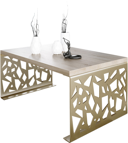 Stolik kawowy Abstrakcja Ława Nowoczesna Loft Metal Złoty+Dąb Sonoma 913637