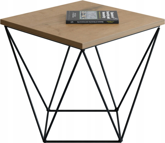 Stolik Kawowy Druciany Kwadratowy Loft Industrial Czarny+Dąb Lancelot 946574