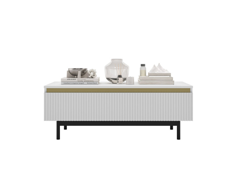 Stolik kawowy Glamour prostokątny Biały Mat Metalowy Stelaż 109 cm 1071925