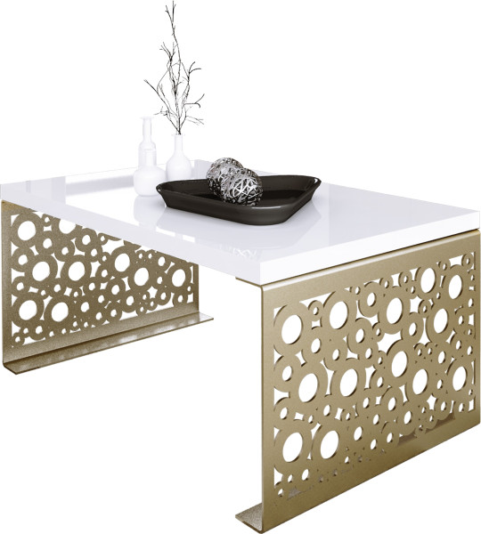Stolik kawowy Koła Nowoczesna Ława Loft Metal Złoty+Biały Połysk 917122